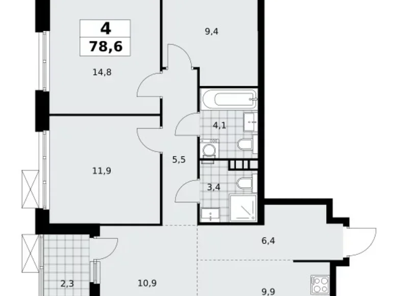 Apartamento 4 habitaciones 79 m² Moscú, Rusia