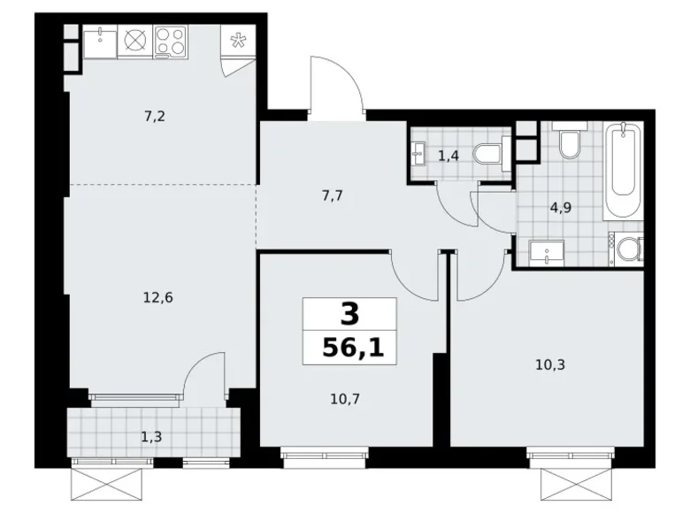 Apartamento 3 habitaciones 56 m² South-Western Administrative Okrug, Rusia