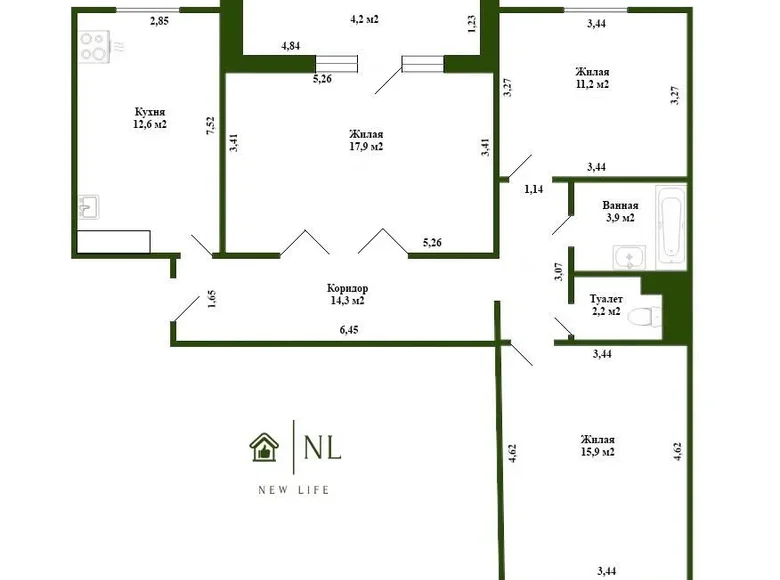 3 room apartment 82 m² Minsk, Belarus