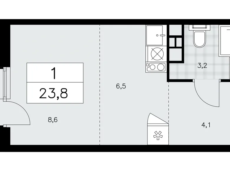 Квартира 1 комната 24 м² Москва, Россия