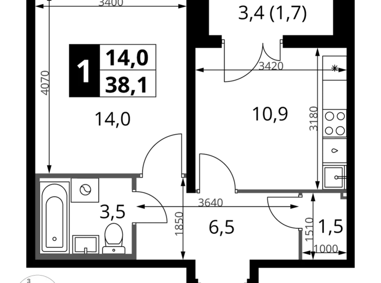 Mieszkanie 1 pokój 38 m² rejon leniński, Rosja