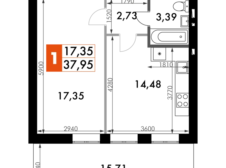 Apartamento 1 habitación 38 m² Naro-Fominskiy gorodskoy okrug, Rusia