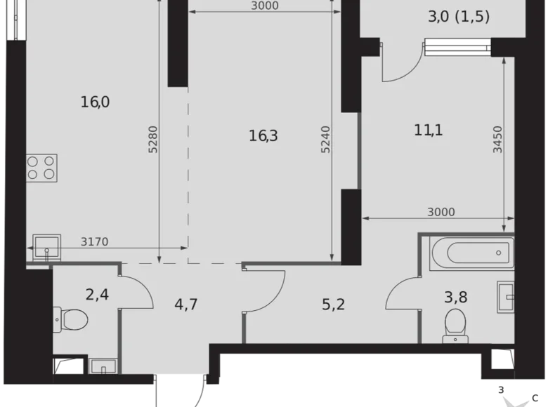 Appartement 2 chambres 61 m² Konkovo District, Fédération de Russie