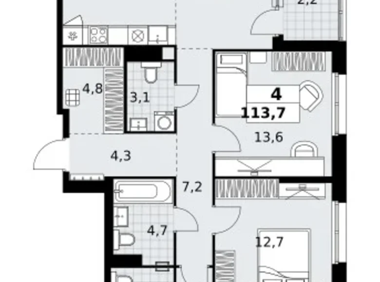 Mieszkanie 4 pokoi 114 m² Kommunarka, Rosja