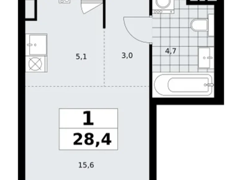 Mieszkanie 1 pokój 28 m² poselenie Sosenskoe, Rosja