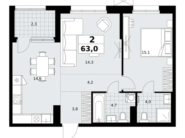 Apartamento 2 habitaciones 63 m² Kommunarka, Rusia