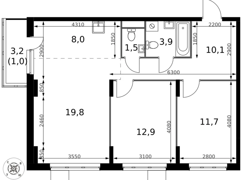 Wohnung 3 zimmer 69 m² Sapronovo, Russland