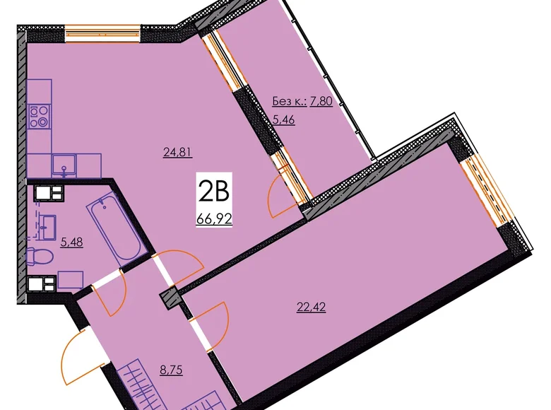 2 room apartment 67 m² Minsk, Belarus