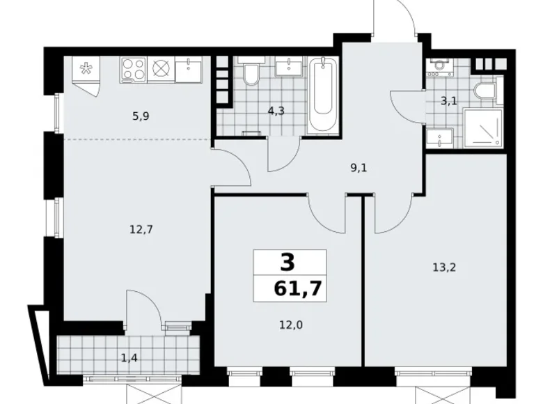 Apartamento 3 habitaciones 62 m² poselenie Sosenskoe, Rusia