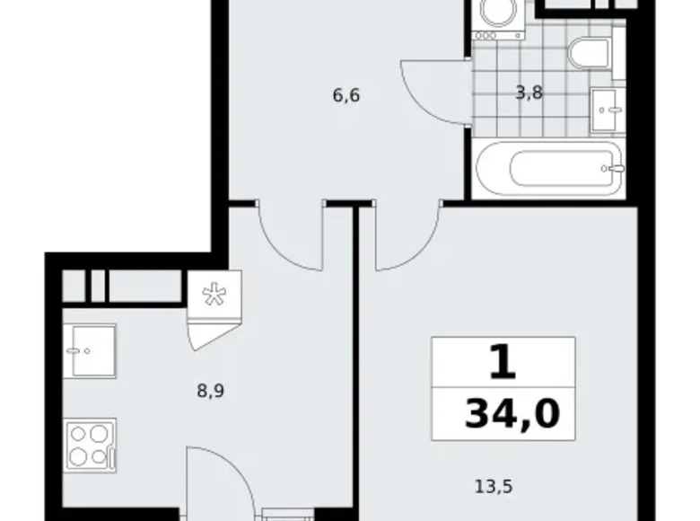 1 room apartment 34 m² poselenie Sosenskoe, Russia