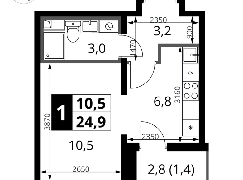 Studio 1 Zimmer 25 m² Leninsky District, Russland