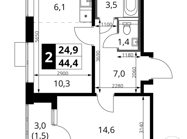 Mieszkanie 2 pokoi 44 m² Chimki, Rosja