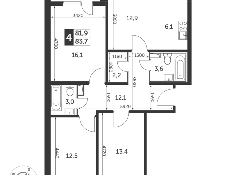 Apartamento 4 habitaciones 84 m² Nekrasovka District, Rusia