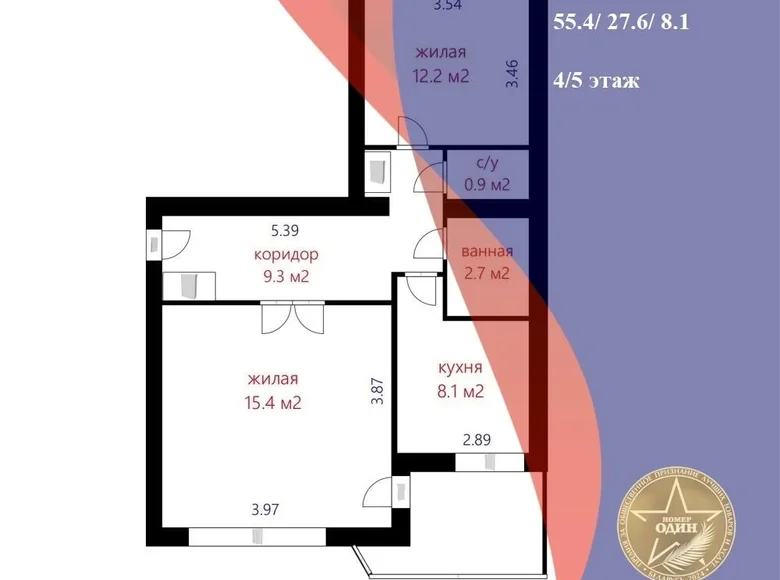 Appartement 2 chambres 55 m² Marina Horka, Bélarus