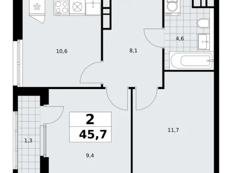 2 room apartment 46 m² South-Western Administrative Okrug, Russia