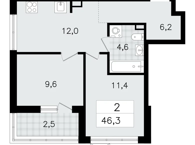 Apartamento 2 habitaciones 46 m² Vsevolozhsk, Rusia