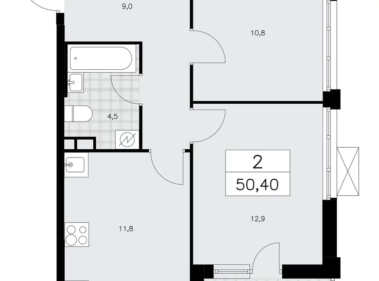 Apartamento 2 habitaciones 50 m² Moscú, Rusia