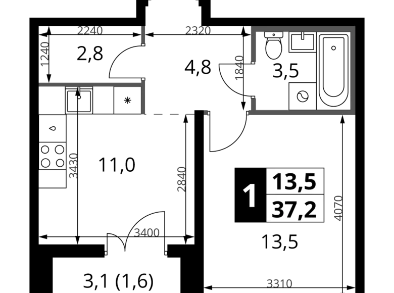 Mieszkanie 1 pokój 37 m² Leninsky District, Rosja