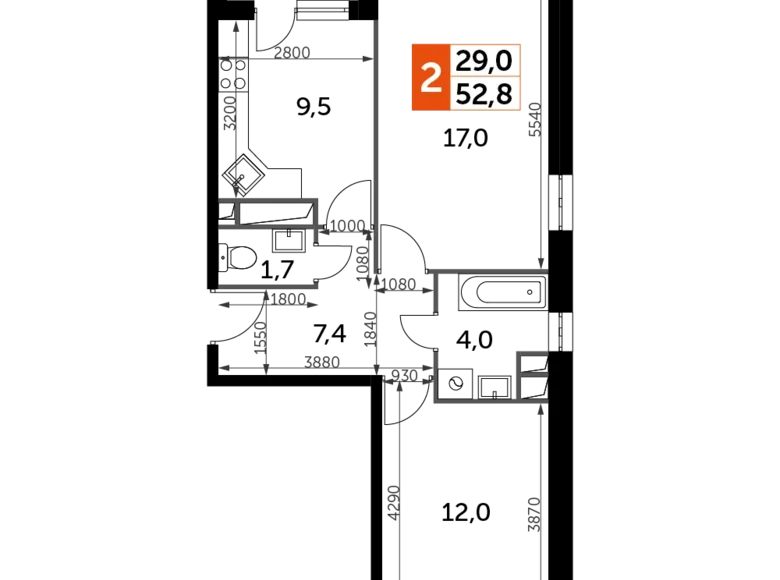 Wohnung 2 zimmer 53 m² Veshki, Russland