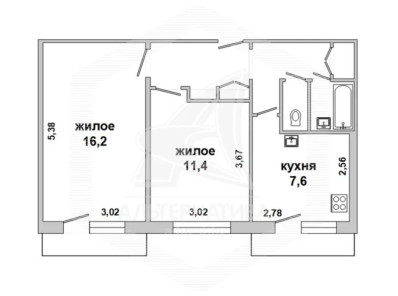 Apartamento 2 habitaciones 47 m² Staroje Sialo, Bielorrusia