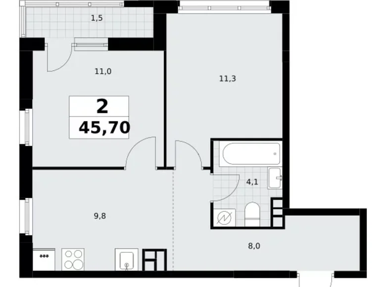 Wohnung 2 zimmer 46 m² Postnikovo, Russland