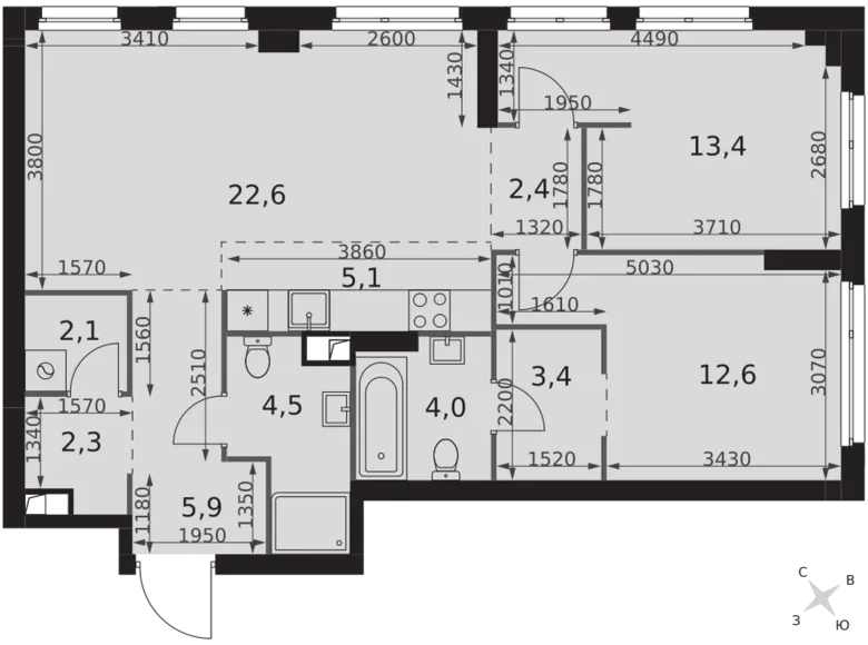 Mieszkanie 3 pokoi 78 m² North-Western Administrative Okrug, Rosja