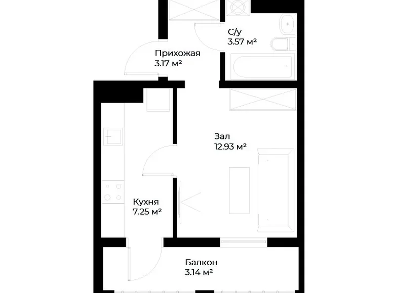 Квартира 1 комната 30 м² Ташкент, Узбекистан