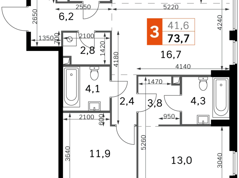 Apartamento 3 habitaciones 74 m² North-Western Administrative Okrug, Rusia