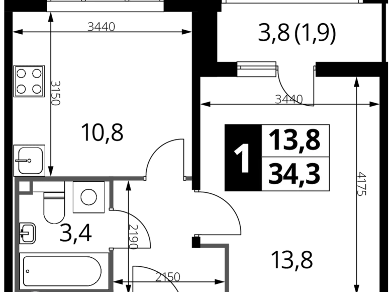 Wohnung 1 zimmer 34 m² Nekrasovka District, Russland