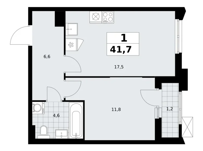 Wohnung 1 zimmer 42 m² Troizk, Russland