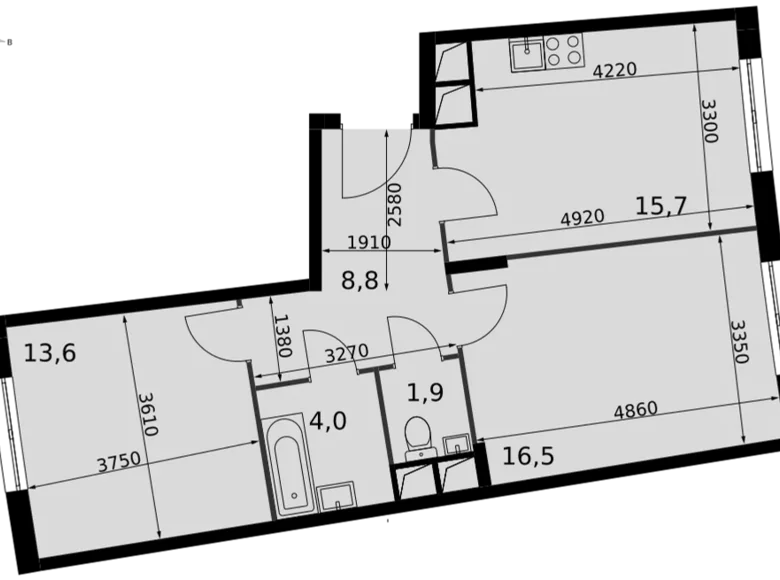 Mieszkanie 2 pokoi 61 m² Razvilka, Rosja