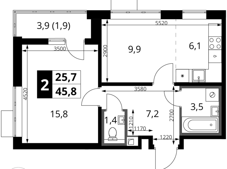 Apartamento 2 habitaciones 46 m² Jimki, Rusia