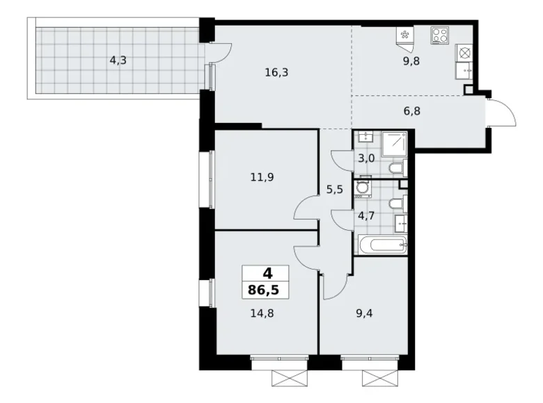 Wohnung 4 zimmer 87 m² poselenie Sosenskoe, Russland