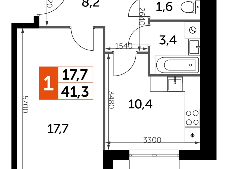 Квартира 1 комната 41 м² Развилка, Россия