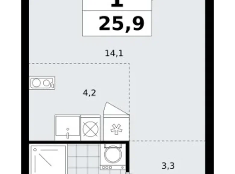 Wohnung 1 zimmer 26 m² Südwestlicher Verwaltungsbezirk, Russland