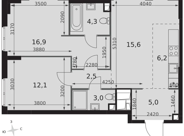 3 room apartment 66 m² Moscow, Russia