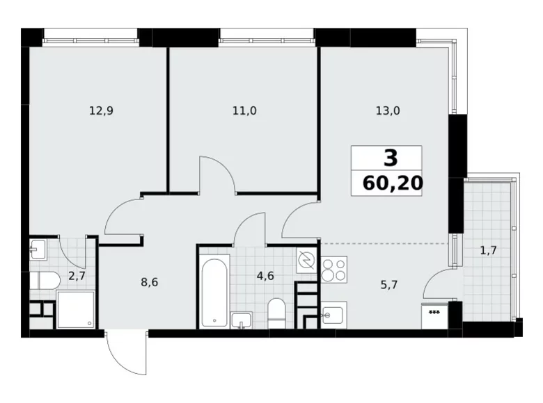 Appartement 3 chambres 60 m² Postnikovo, Fédération de Russie