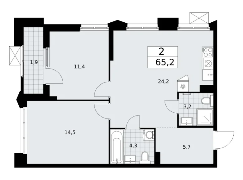 Mieszkanie 2 pokoi 65 m² Troick, Rosja