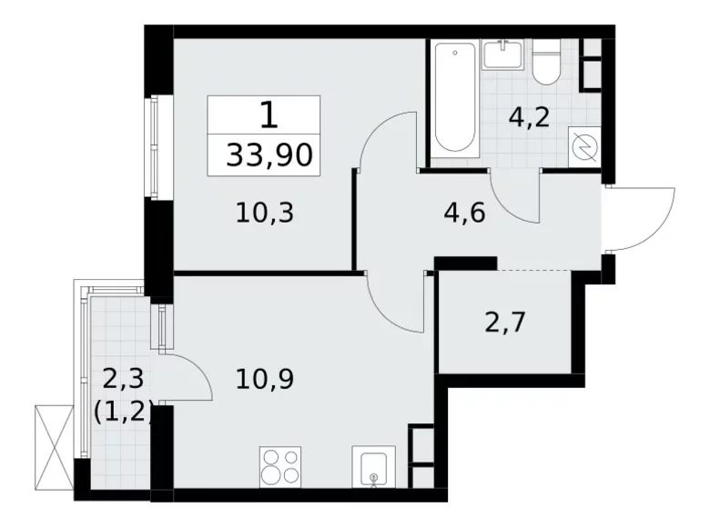 Квартира 1 комната 34 м² поселение Сосенское, Россия