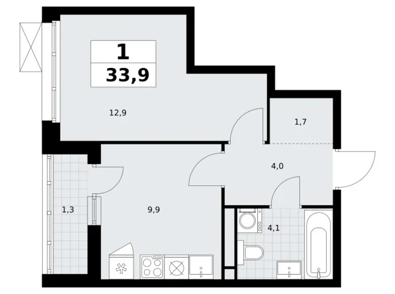 Квартира 1 комната 34 м² Postnikovo, Россия