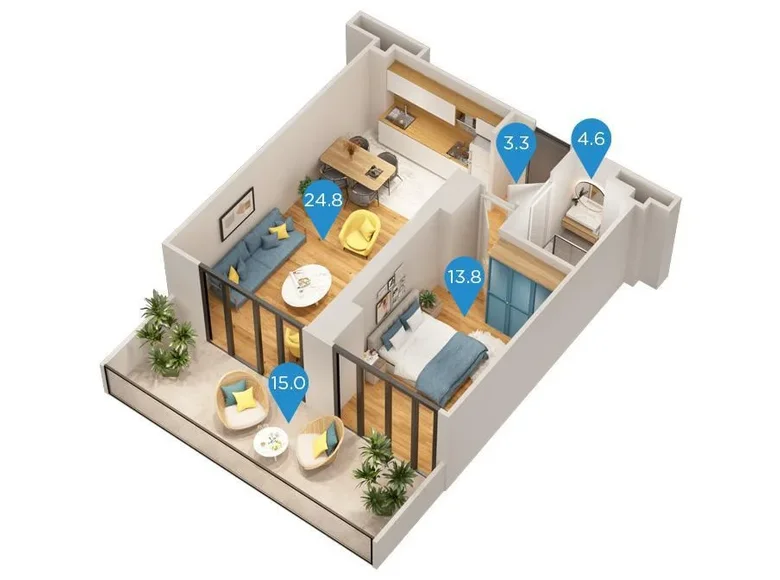 Mieszkanie 2 pokoi 62 m² Tbilisi, Gruzja