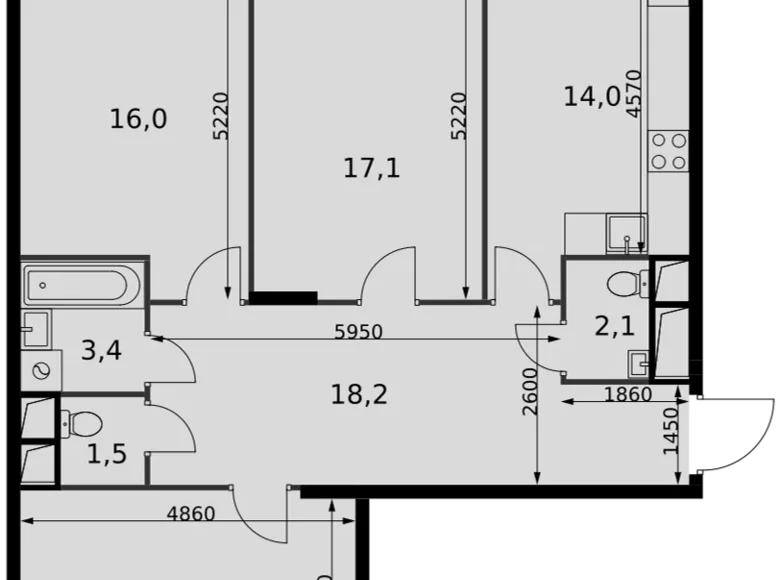 3 room apartment 89 m² Razvilka, Russia