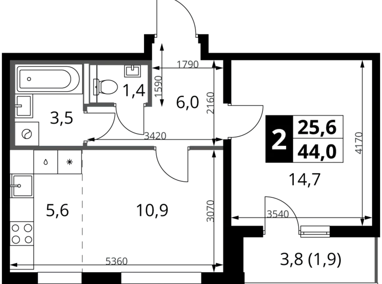 Wohnung 2 Zimmer 44 m² Leninsky District, Russland