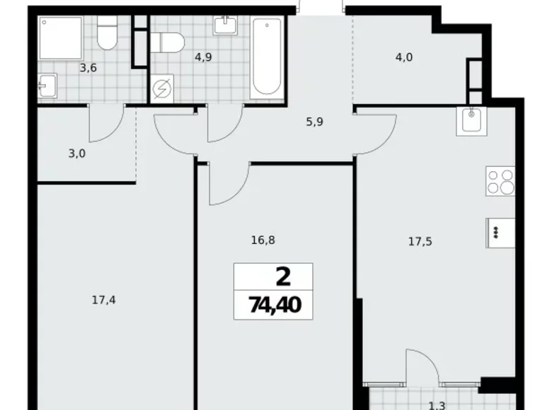 Apartamento 2 habitaciones 74 m² Northern Administrative Okrug, Rusia