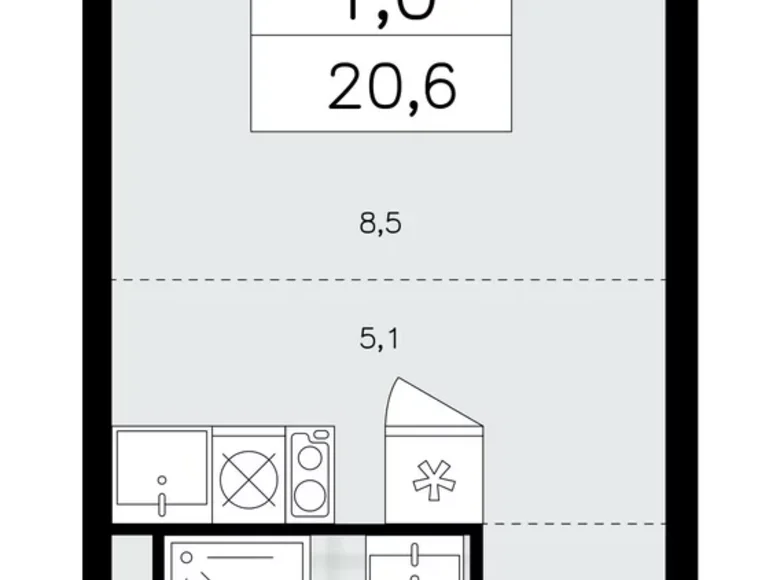 Квартира 1 комната 21 м² поселение Сосенское, Россия