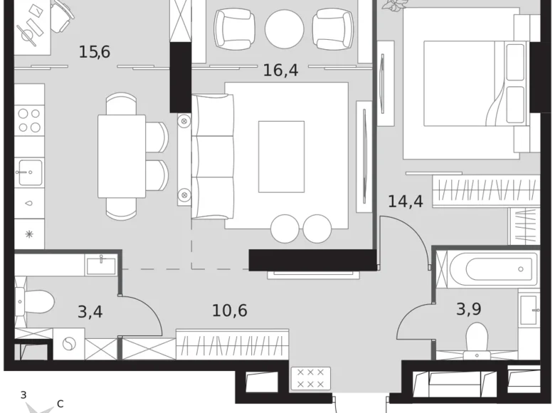 Квартира 2 комнаты 64 м² район Коньково, Россия