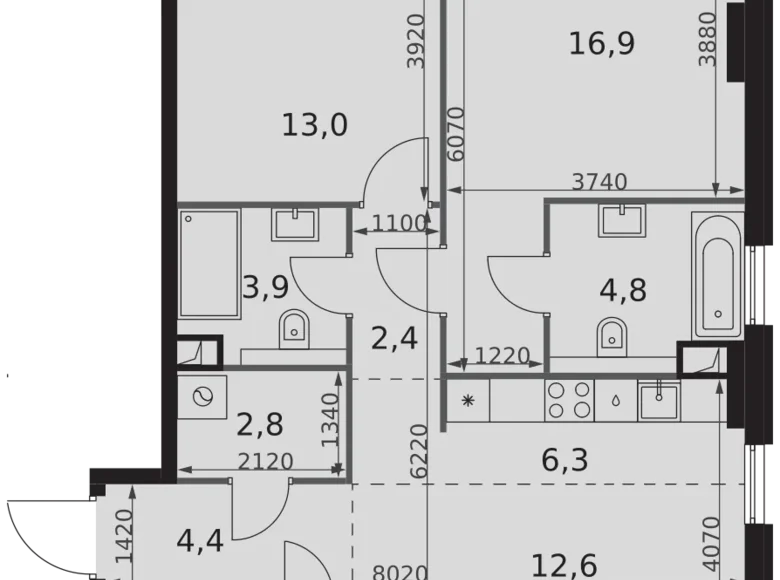 Mieszkanie 2 pokoi 69 m² North-Western Administrative Okrug, Rosja