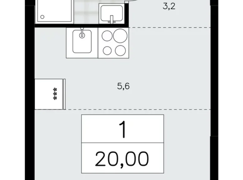 1 room apartment 20 m² Moscow, Russia