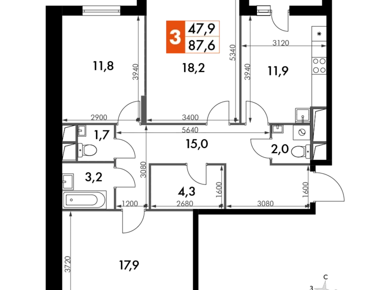 Mieszkanie 3 pokoi 88 m² Razvilka, Rosja