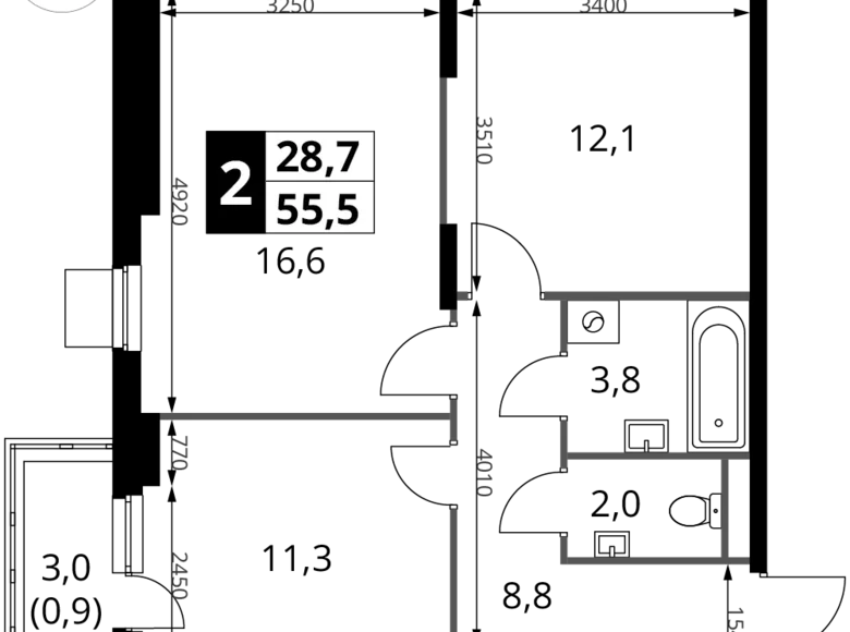 2 room apartment 56 m² Potapovo, Russia